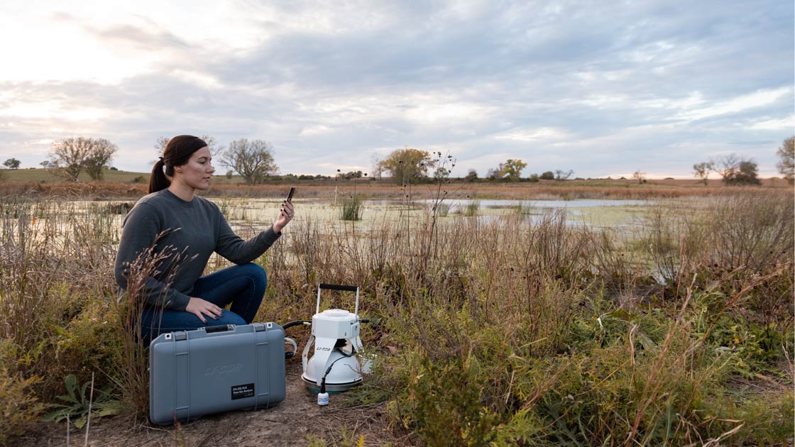 Trace Gas Analyzer in a marsh