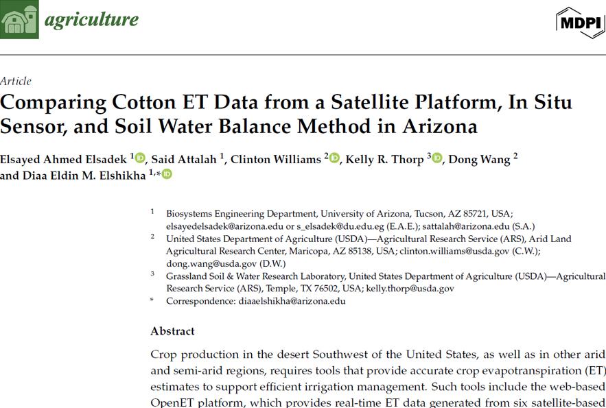LI-710 应用案例 | 【Agriculture】亚利桑那州棉花蒸散发（ET）估算方法比较：卫星遥感、现场测量与土壤水分平衡法